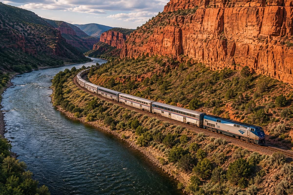 A scenic railway winding through mountain canyons on the California Zephyr route